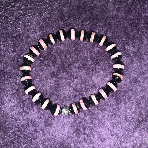 🧿2/$15🧿 ✋🏼Made 8mm Faceted Striped Agate Stone Bracelet w Tie Cover - Picture 5 of 13